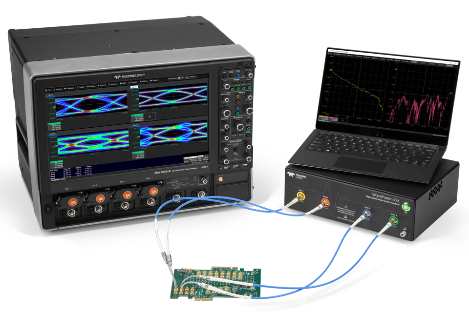Teledyne LeCroy WaveMaster 8 Zi-B示波器搭配使用 WavePulser 40iX 用于串行数据链路分析的高速互连分析仪。